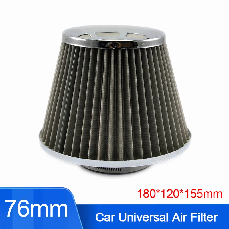 76mm 3inch Stainless Steel Cold Air Filter Car Cone Air Intake Filters Universal Sports High Power Flow Air Filter Auto Parts