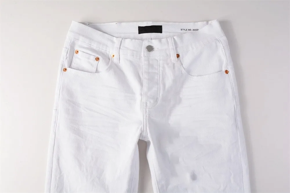Men Jeans Fashion High Street Classic style Low Rise Skinny Jeans White Paint Distressed Repaired Top Quality Denim Pants Brand
