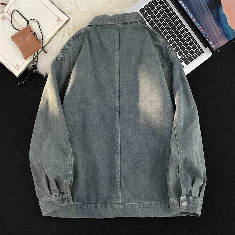 

Japanese Sle Zipper Denim Jaet Men's Autumn Winter Trendy High Street Worn Wa Loose Casual Outerwear Open Cardigan