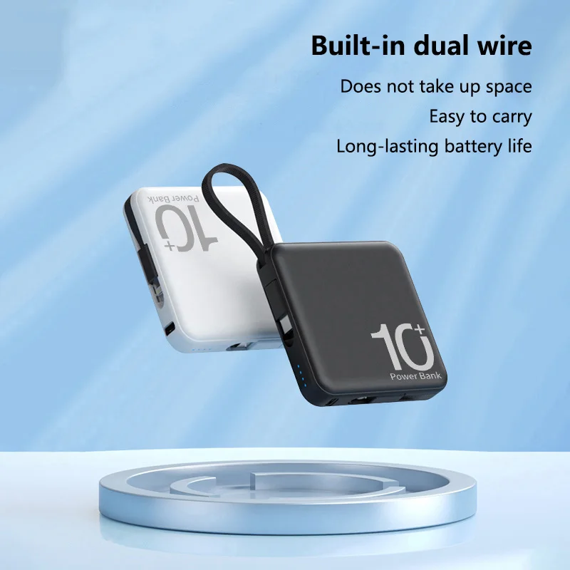 Portatile Mini 10000mAh Power Bank caricabatterie rapido batteria esterna cavo integrato 5000mAh piccolo Powerbank per iPhone Xiaomi Samsung