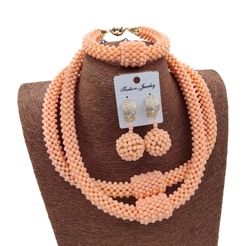 Dudo Beige 2 Layers Traditional African Bridal Necklace Bracelet Earrings Nigerian Weddings Set Dubai Accessories