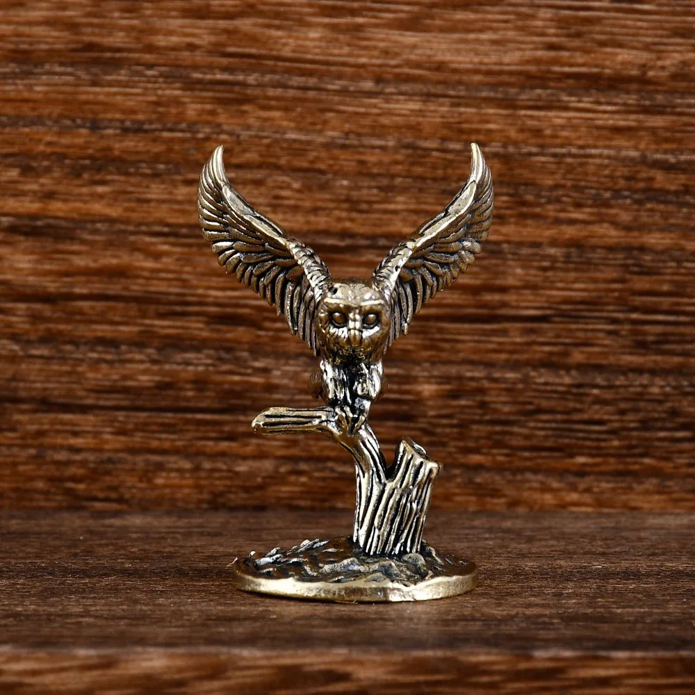 

Antique Solid Brass Owl Miniature Figurines Retro Copper Animal Tea Pet Desktop Ornament Home Decor Crafts Animal Figurines