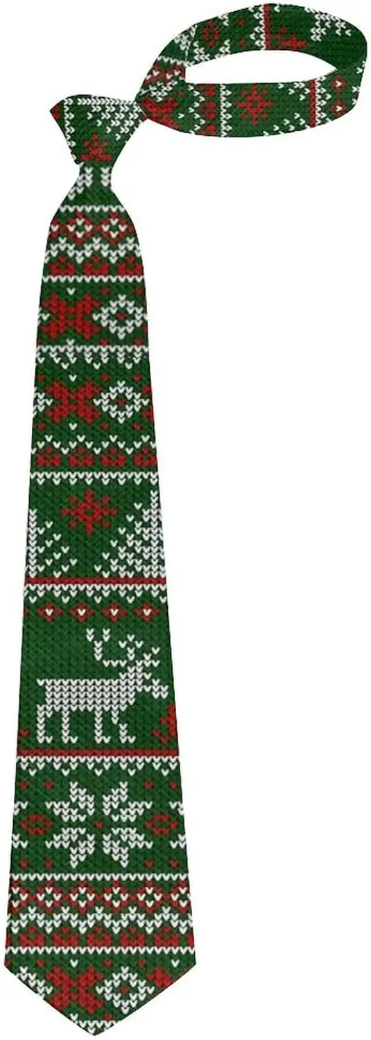 

Deer Snowflakes Green Men Boy's Tie Print Necktie Great for Weddings Groom Groomsmen Dances Holiday Xmas Gifts