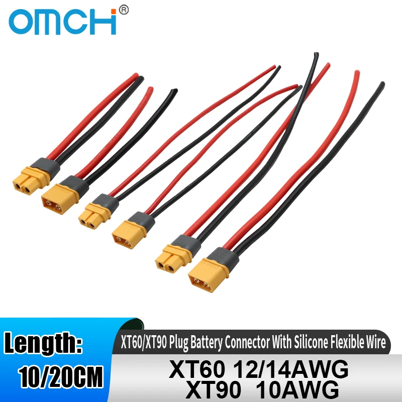 OMCH XT60 12/14AWG XT90 10AWG Male Female Plug Battery Connector With Silicone Wire Cable For RC Airplane Lipo Battery Drone Car