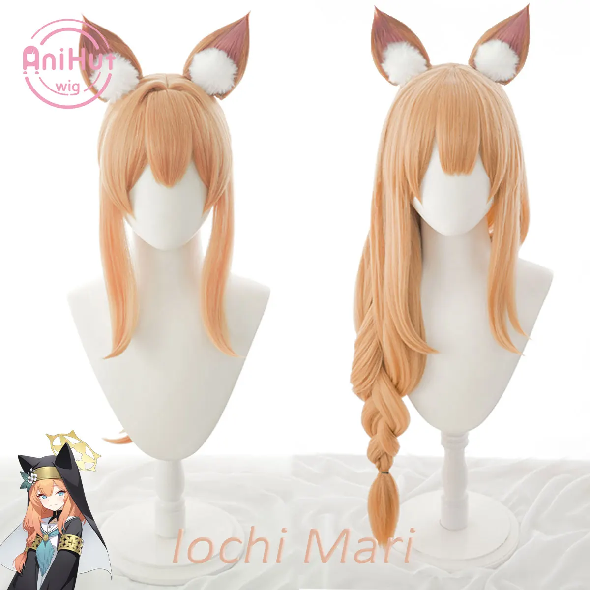 

【AniHut】Iochi Mari Orange Cosplay Wig without Ears Two Version Blue Archive Heat Resistant Synthetic Hair Iochi Mari Cosplay