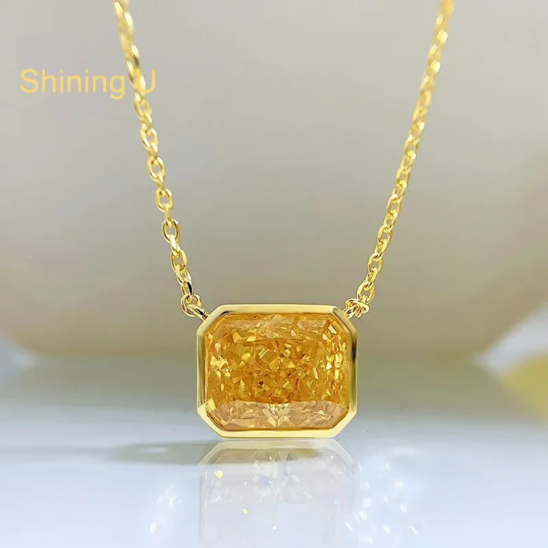 

Shining U S925 Silver High Carbon Diamond Yellow Gems Necklace for Women Gold Plated Fine Jewelry Birthday Gift