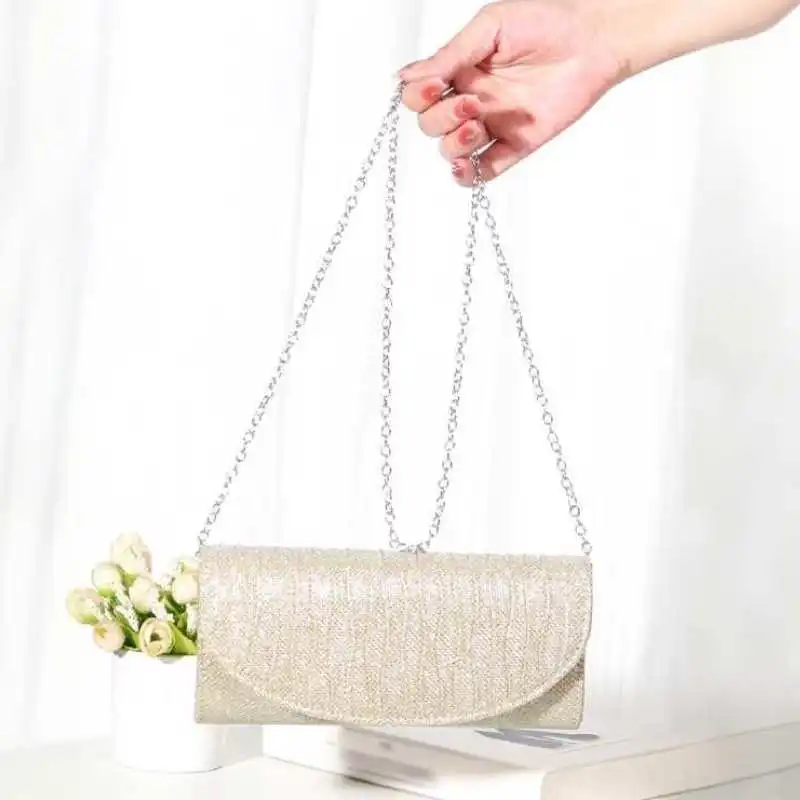 

Women Elegant Bright Envelope Evening Bag Flip-top Buckle Delicate Sparkling Purse Handbag Wedding Dinner Party Dress Bag Chain