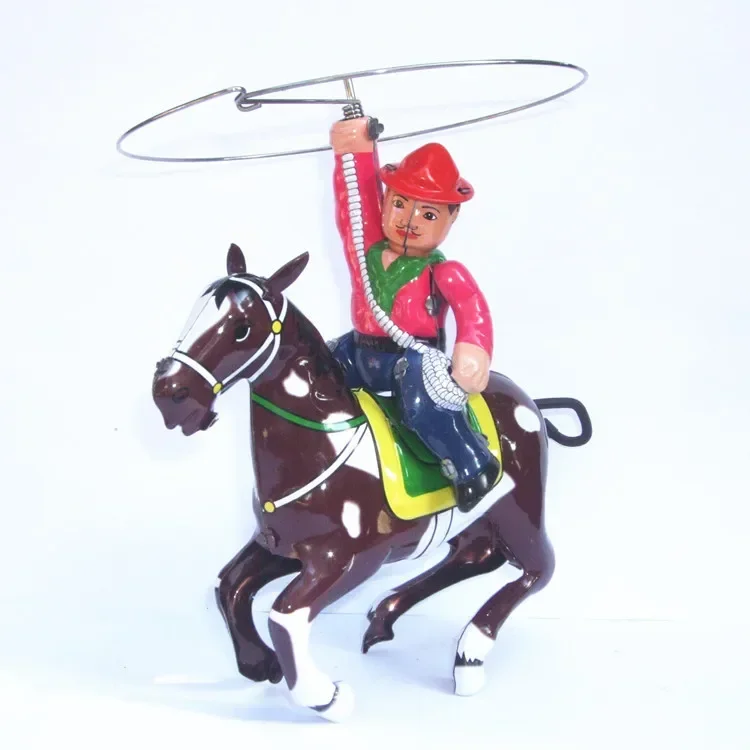 

[Funny] Adult Collection Retro Wind up toy Metal Tin knight on horse cowboy with whip Mechanical Clockwork toy figure kids gift