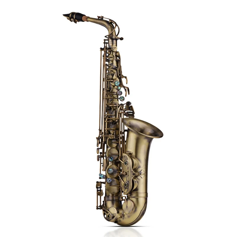Antique Eb E-flat Alto Saxophone Sax Shell Key Carve Pattern Woodwind Instrument with Padded Carry Case Gloves
