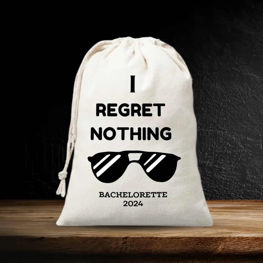 25 Custom I Regret Nothing Bachelorette Bag Birthday Party Hangover Kits Hens Party Bag Sunglasses Bachelorette Party Cotton Bag