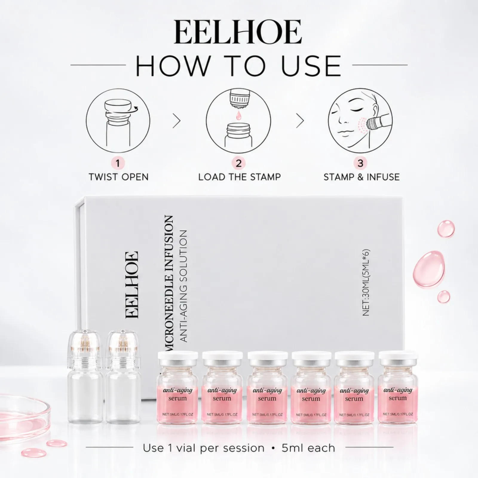 0.2mm Microneedle Serum Kit 6 Bottles Collagen Hyaluronic Acid Firming Smooth Fine Lines Facial Roller Home Beauty Care Set - view 4