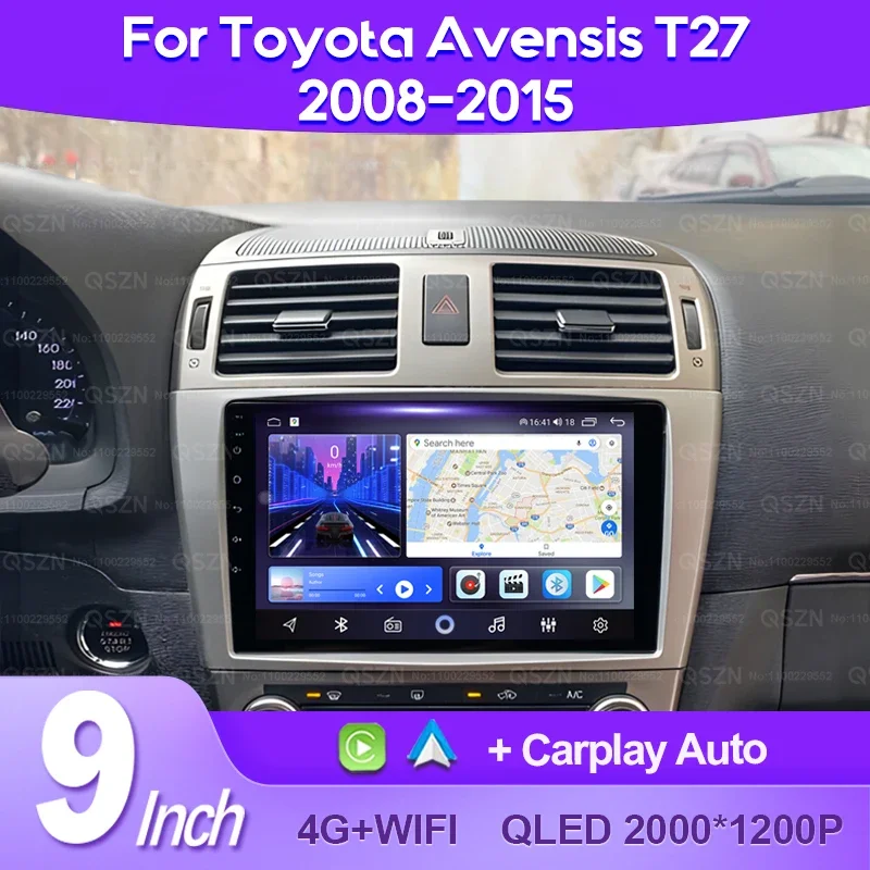 QSZN For Toyota Avensis T27 2008 - 2015 Car Radio Android 13 Multimedia Video Player AI Voice CarPlay Auto Head Unit 4G 2K QLED