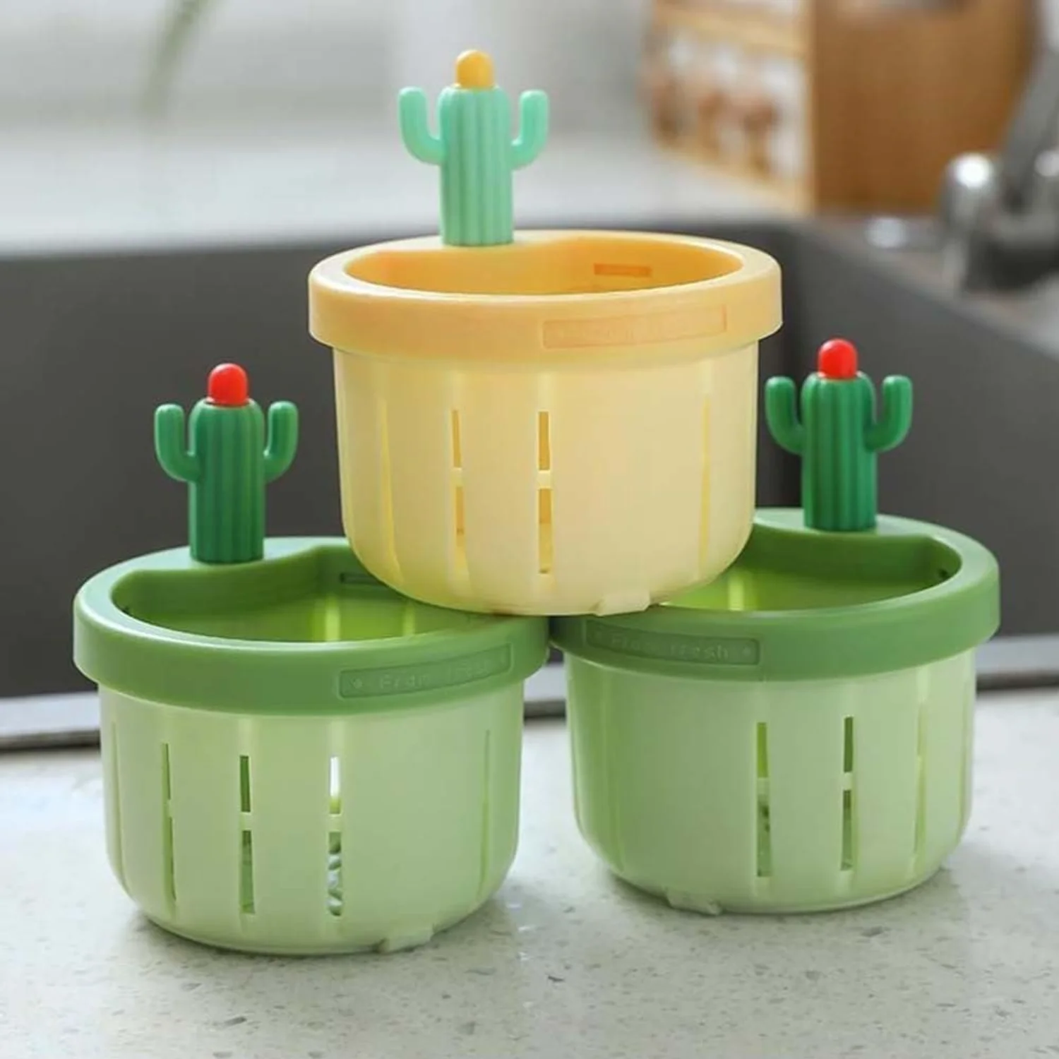 Cactus Kitchen Sink Drain Strainer, Press Automatic Dumping Basket, Kitchen Waste Collector Filter, Multi-Functional  Use Cactus