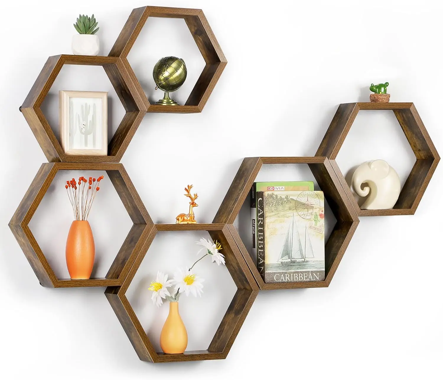 

Hexagon Shelves for Wall, Wood Honeycomb Floating Shelves Set 6,Farmhouse Hexagonal Decor Strg Shelf MDF for...