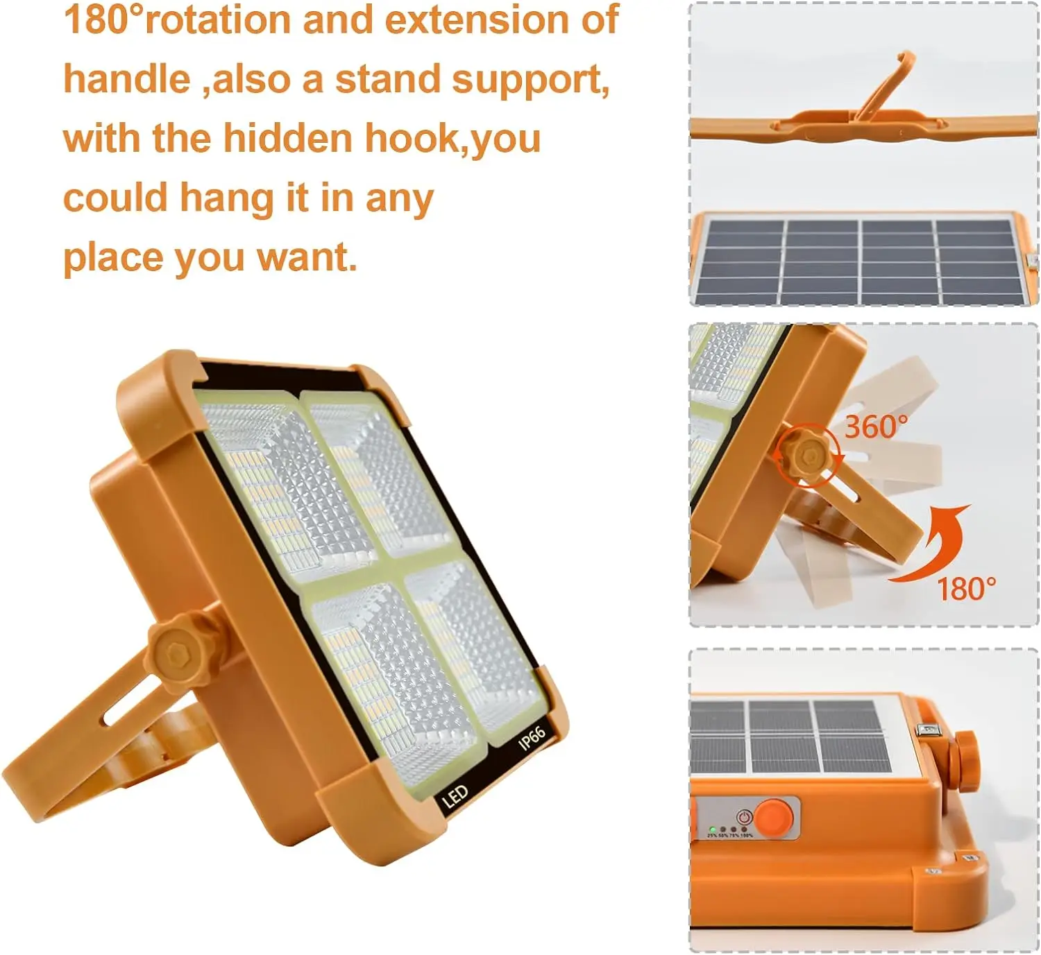 New Rechargeable Solar Flood Light Outdoor Portable LED Reflector Spotlight Rechargeable Projector Floodlight Construction Lamp