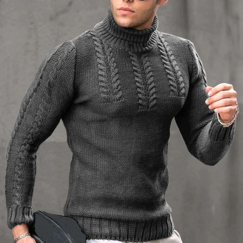 Suéter de punto de cuello alto para hombre, Jersey informal de manga larga, Jacquard, abrigo de invierno