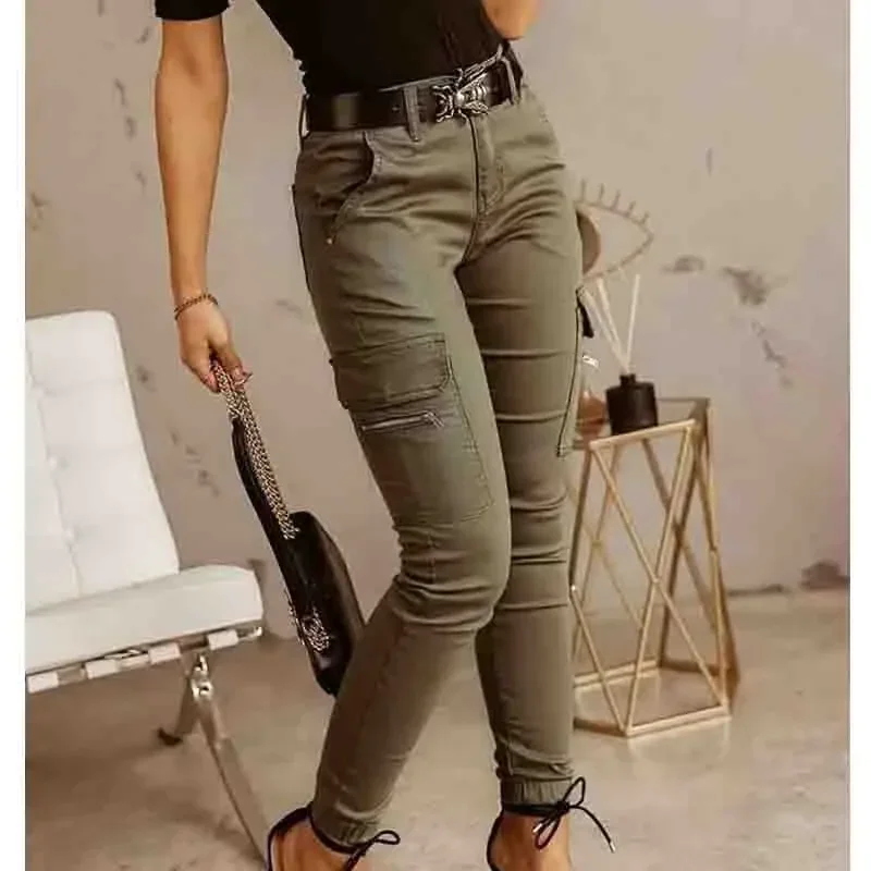 Nowa wiosna jesień Slim Casual Cotton Green Khaki Woman Pant Pencil Fashion Workwear Pants Women Cargo Trousers Women 26211