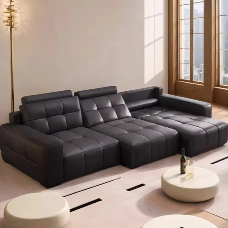 Electric Functional Three Seat Inflatable Sectional Sofa Bed Living Room 2025 New Model Retractable Reclining Genuine Leather