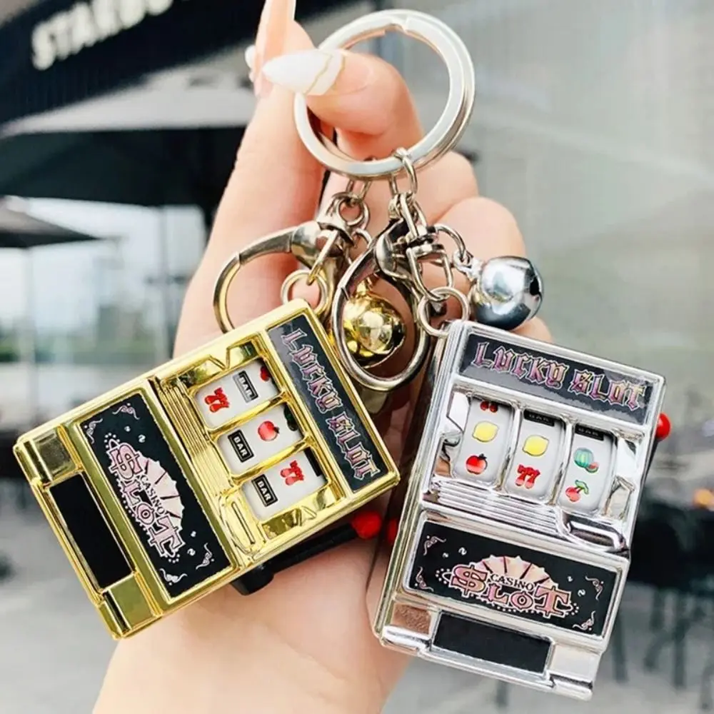 High Quality Stress Reliever Keychains Toy Coin Operated Games Key Holder Mini Fruit Slot Machine Kids Adult