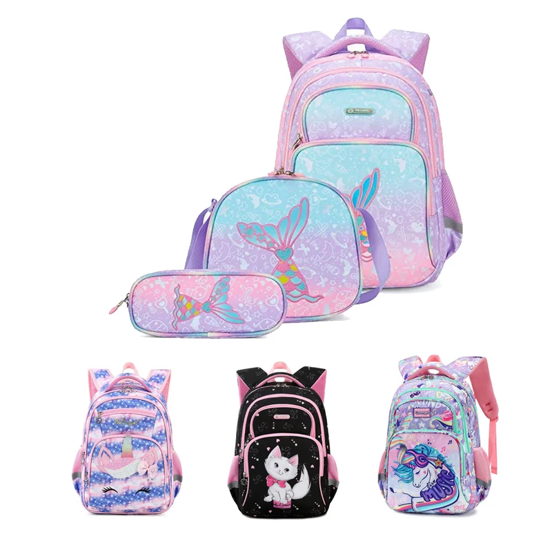 children's-unicorn-backpack-cartoon-mermaid-school-bags-for-girls-gift-elementary-school-waterproof-kid-schoolbag-lunch-box