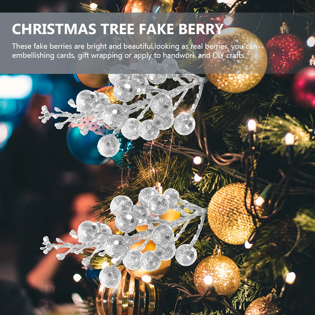 

12Pcs Christmas Tree Fake Berry Picks Glitter Berries Artificial Plants for Wreaths Xmas Decor DIY Garland Party Favors