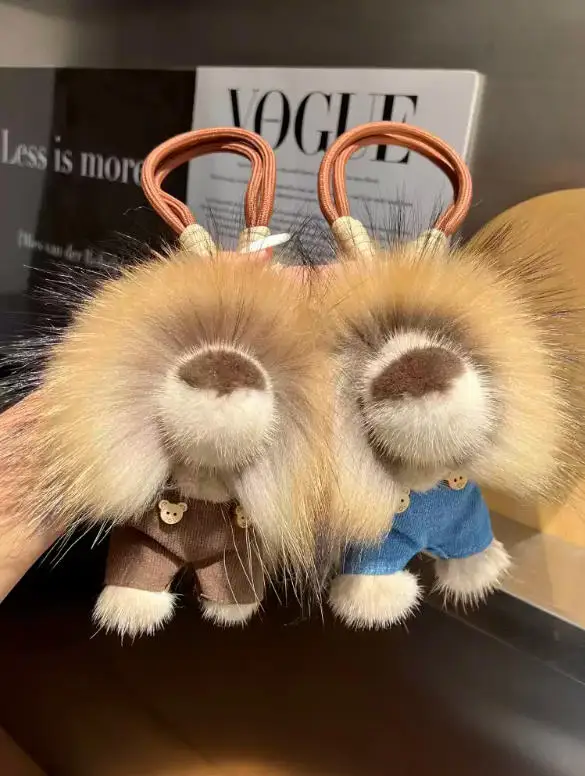 Super Soft Lion Keychain with Genuine Fur, Multi-purpose Bag Charm Plush Toy, Cute Gift for Backpack Luggage Zip Pull