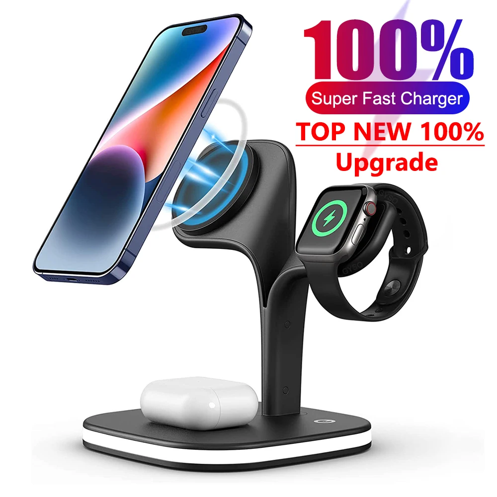 Magnetic Wireless Charger 15W Fast Charging Station Phone Holder For Magsafe iPhone 15 14 13 12 Pro Max For Apple Watch Airpods