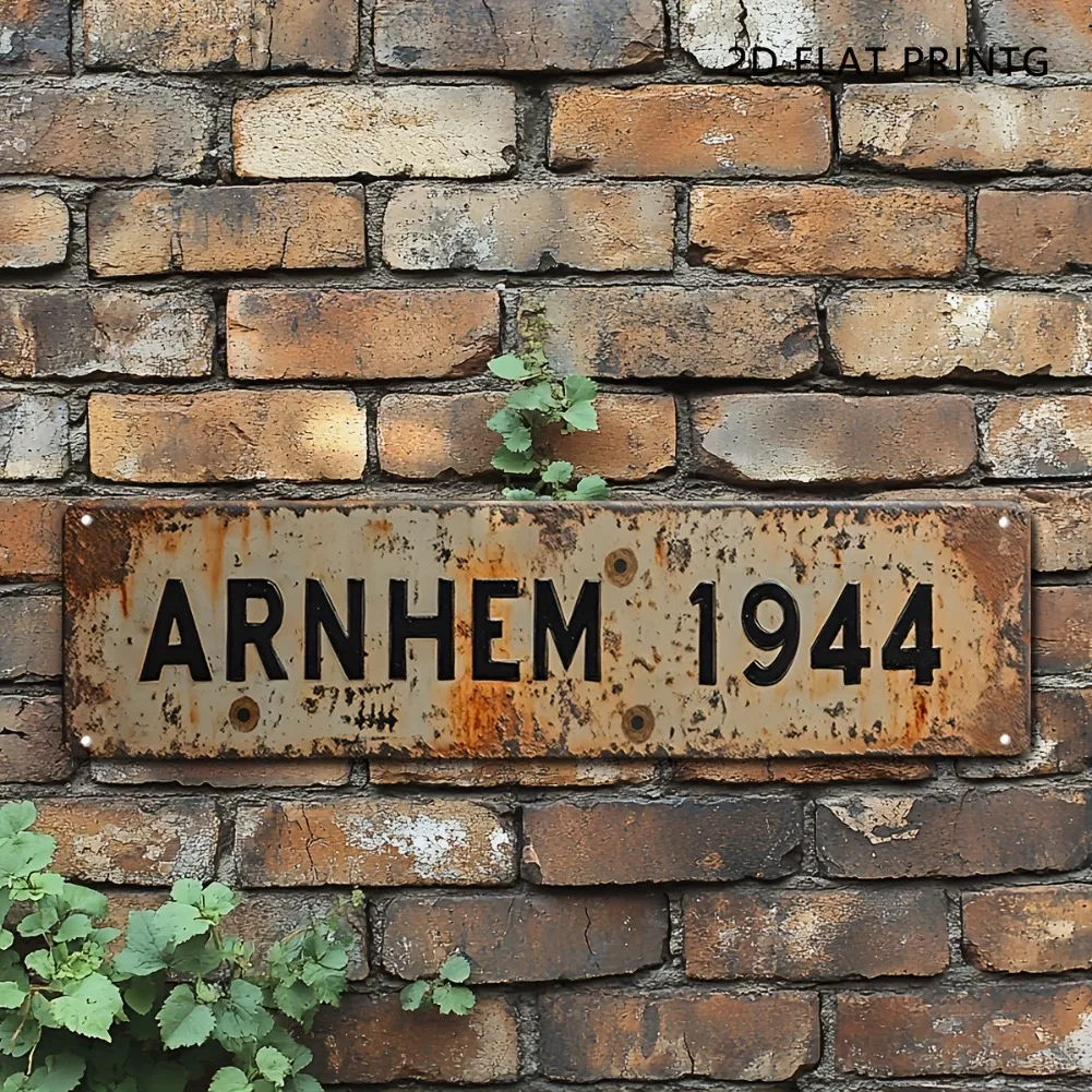 1pc 2D Flat Arnhem 1944 WWII Metal Sign - Retro Aluminum Military Decor, Perfect for Garage/Man Cave/Coffee Shop