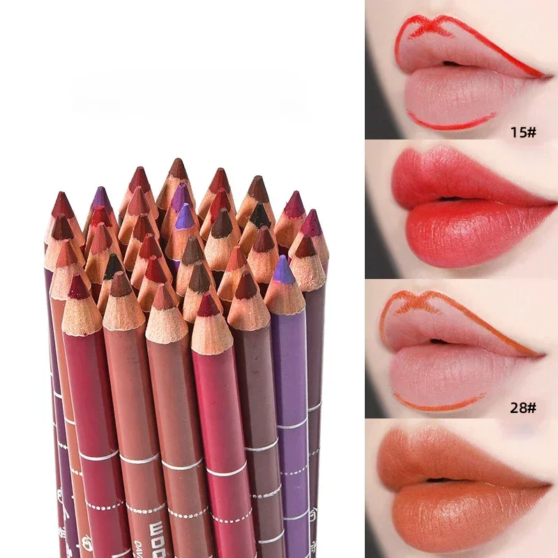 1 Stuk Hout Lip Liner Waterdichte Dame Charmante Zachte Lip Lijn Potlood Make Up Vrouwen Langdurige Cosmetische Tool Professionele 28 Kleur