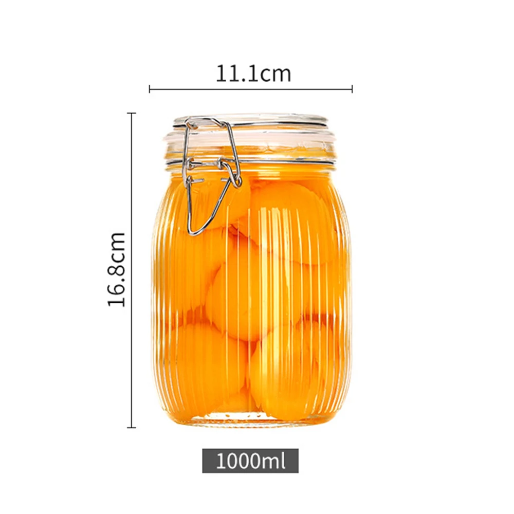 1000ml 33OZ Airtight Glass jar with lid, Glass Storage Containers with Lids, Glass Canister, Striped Clip Fastening Jar