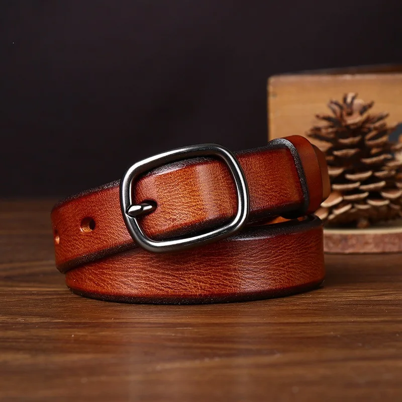2.4CM Pure Cowhide High Quality Genuine Leather Thin Belts for Women Brand Strap Vintage Jeans Cowboy Leisure Needle Buckle Belt