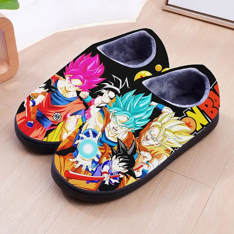 New Anime Dragon Ball Vegeta All Forms Print Winter Plush Slippers Blue Super Saiyan Warm Fluffy Non-Slip House Slippers view 4