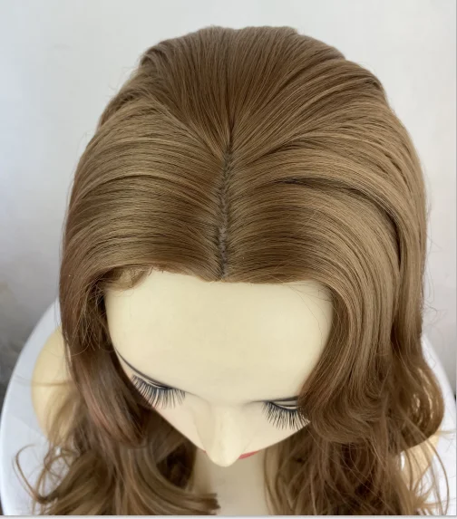 Wig sintetis ikal panjang rambut palsu wanita cokelat Wig pesta