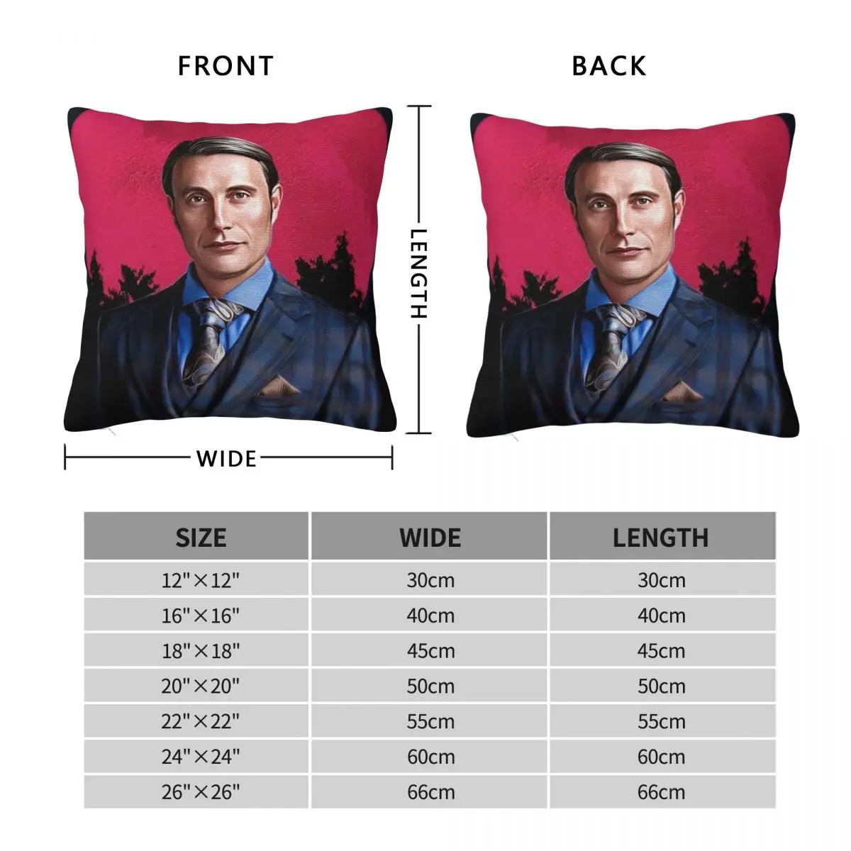 Red Moon Mads Mikkelsen Hannibal Square Pillowcase Pillow Cover Cushion Zip Decorative Comfort Throw Pillow for Home Car