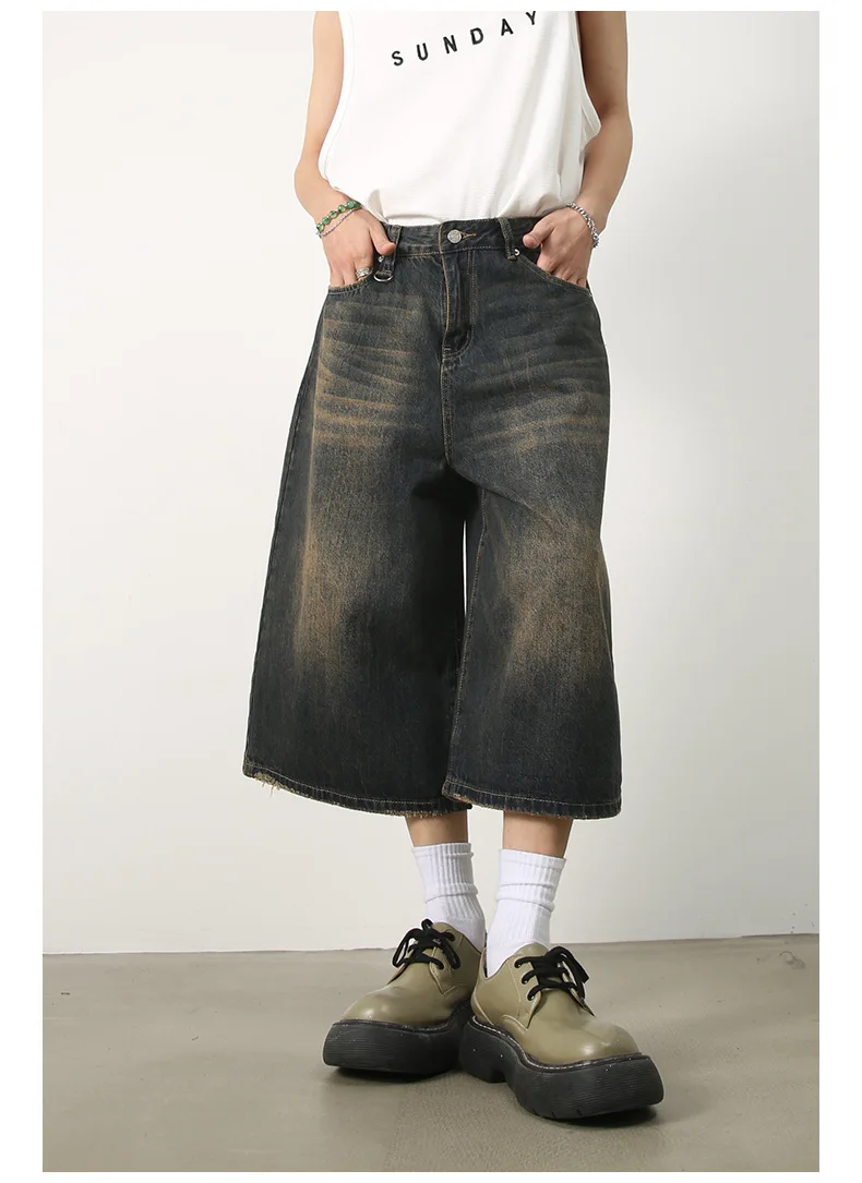 AAA American Vintage Men High Waist Straight Jeans Women's Casual 2000s Grunge Shorts Baggy Y2K High Street Washed Denim Trouser