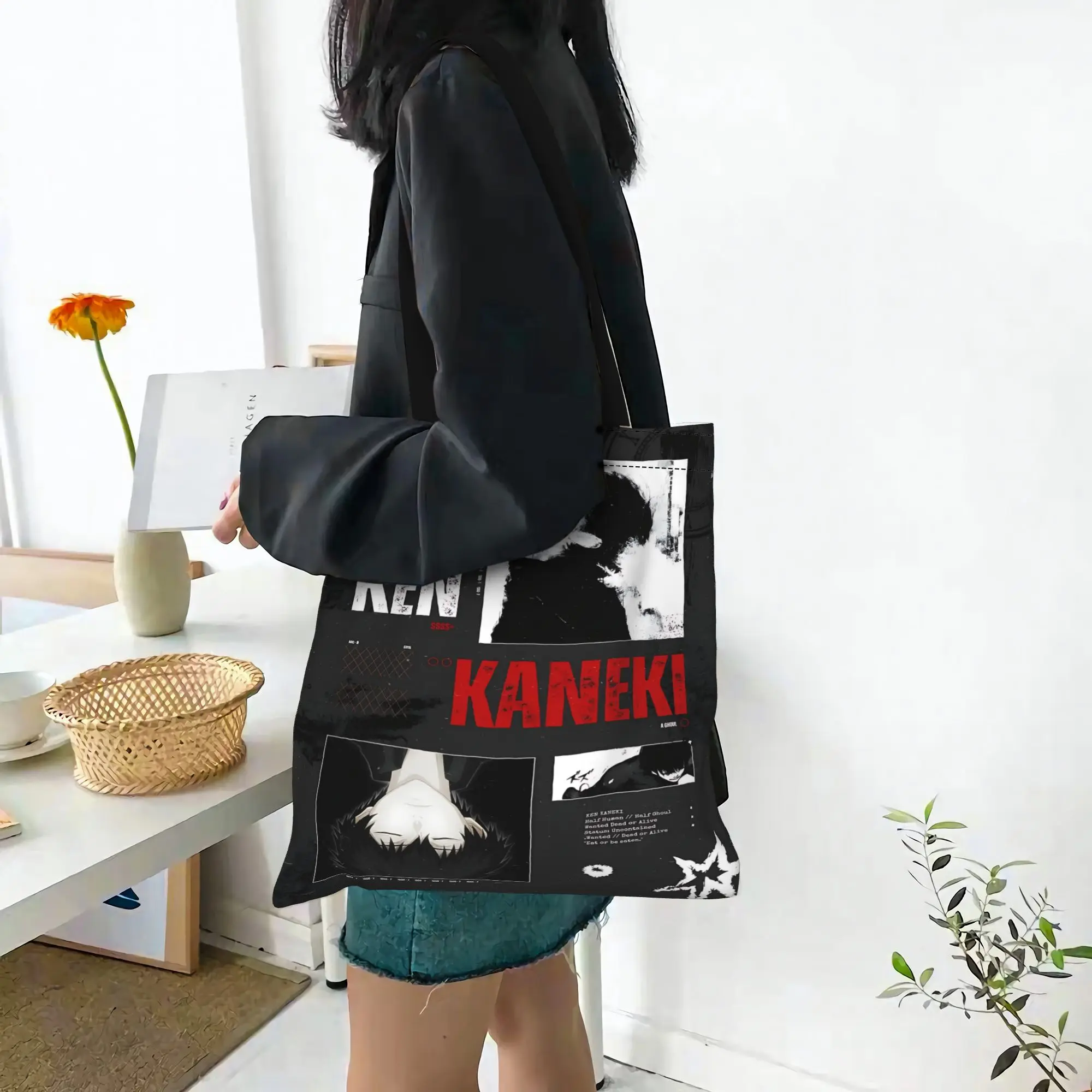 Customized Halloween Tokyo Ghoul Kaneki Women's Bag Shopping Bag Reusable Double Sided Canvas Tote Bag Shoulder  Handbag