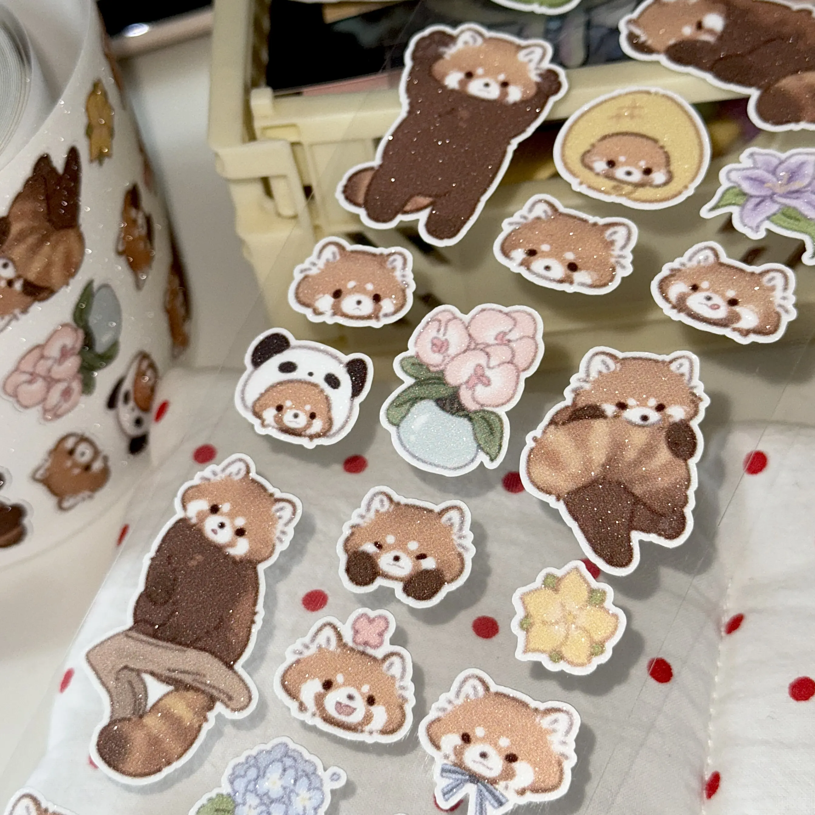 Kawaii Red Panda Animal Die-cut Pet Sticker Tape DIY Goo Card Journal Scrapbooking Photo Card Phone Case Collage Supply