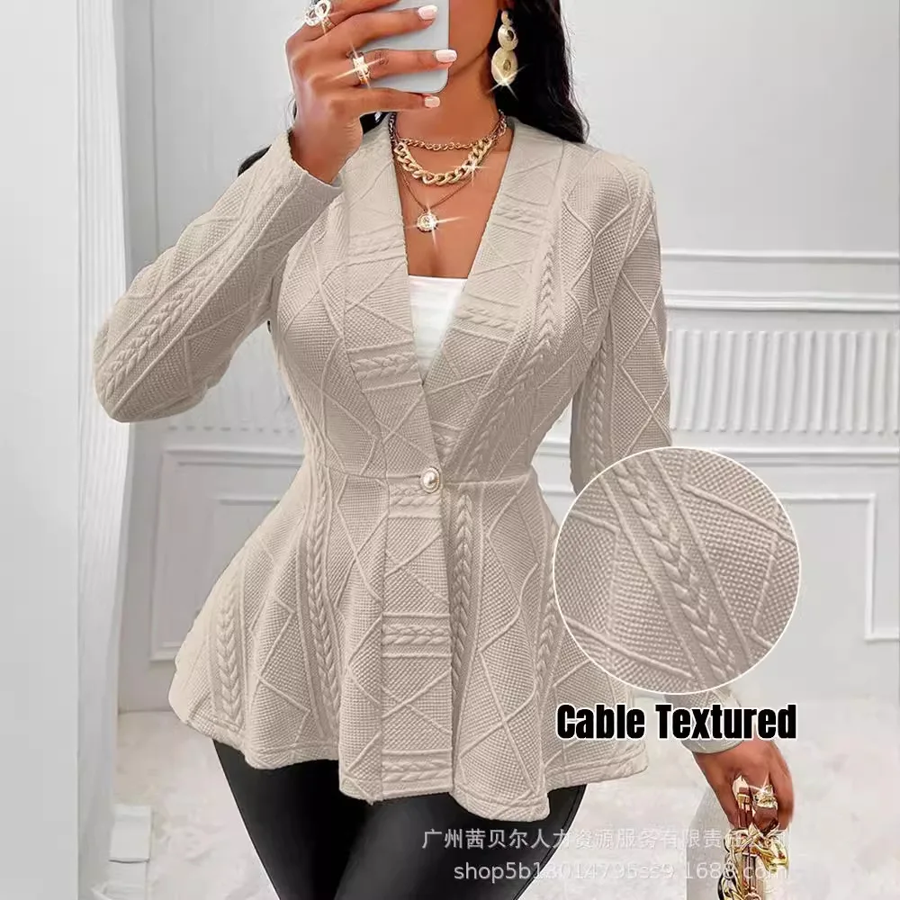 New Women's Clothing Texture V-neck Ruffle Edge Long-sleeved Suit for Women