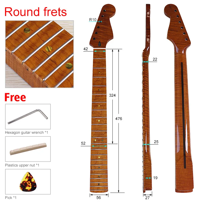 Tiger-grain baked Maple 6-string 22-round silk Light 5.6 wide guitar neck assembly DIY electric guitar accessories