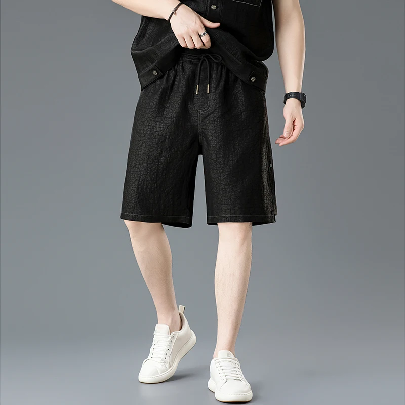 Skin-Friendly Crackled Xiangyun Silk Shorts For Man Knee Length Summer Quality Lightweight Satin Pantalones Cortos Hombre Verano