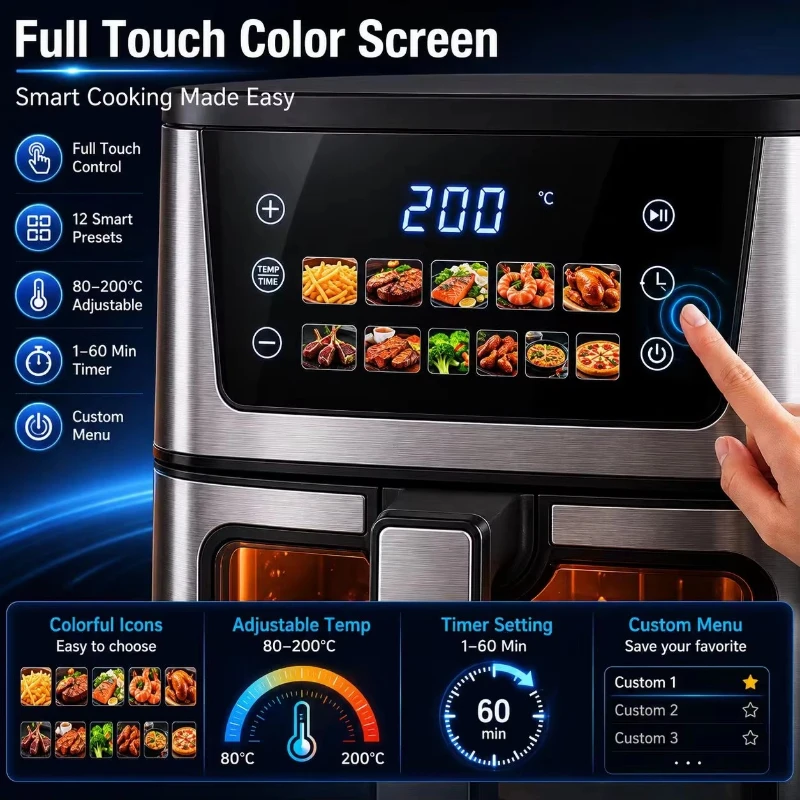 Home Using 8.5L Air Fryer 2400W 4 Heating Elements 25% Faster  Certified Smart Air Fryer Visible Window view 6