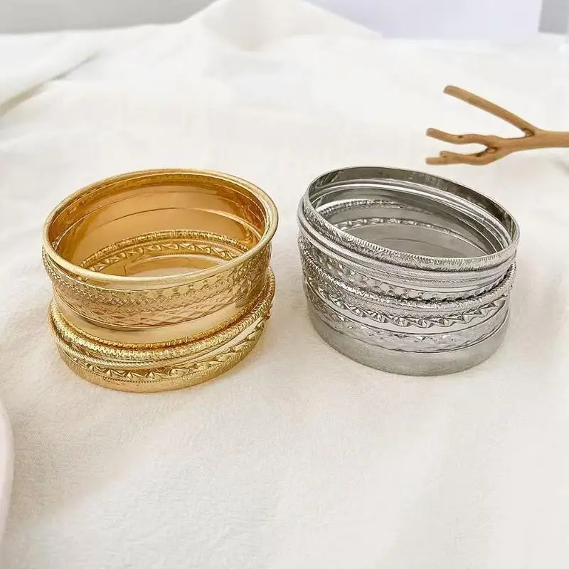 7Pcs/Set Fashion Elegant Rhombus Heart Twist Design Smooth Bracelets Set For Women Jewelry Accessries Gift