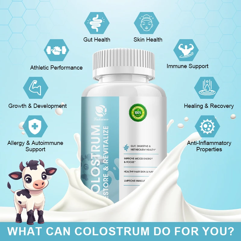 LUKAREE Bovine Colostrum Capsules Support Gut,Digestive and Metabolic Health Muscle Growth Skin nad NailsCare