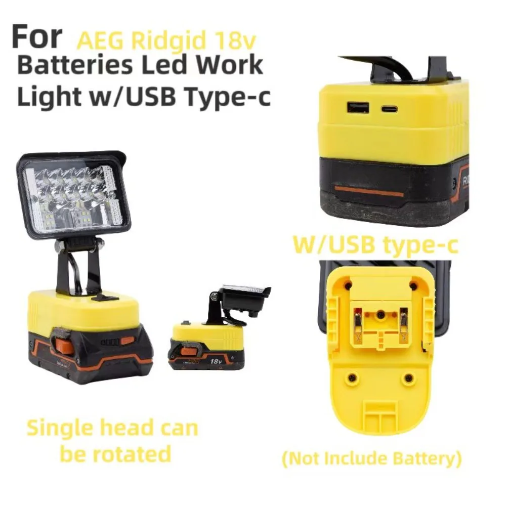 

12W LED Working Light Spotlight Portable Lamp Lantern w/USB C-Type for Ridgidr AEG18v Lithium Battery （Not Including Battery）