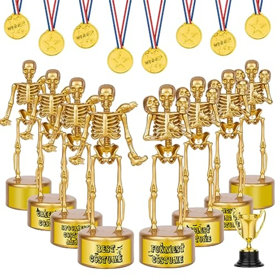 Halloween Trophy 8 Pack Best Costume Skeleton Trophies for Adults, Halloween Skeleton Funny Trophy Plastic Tropies for Contest