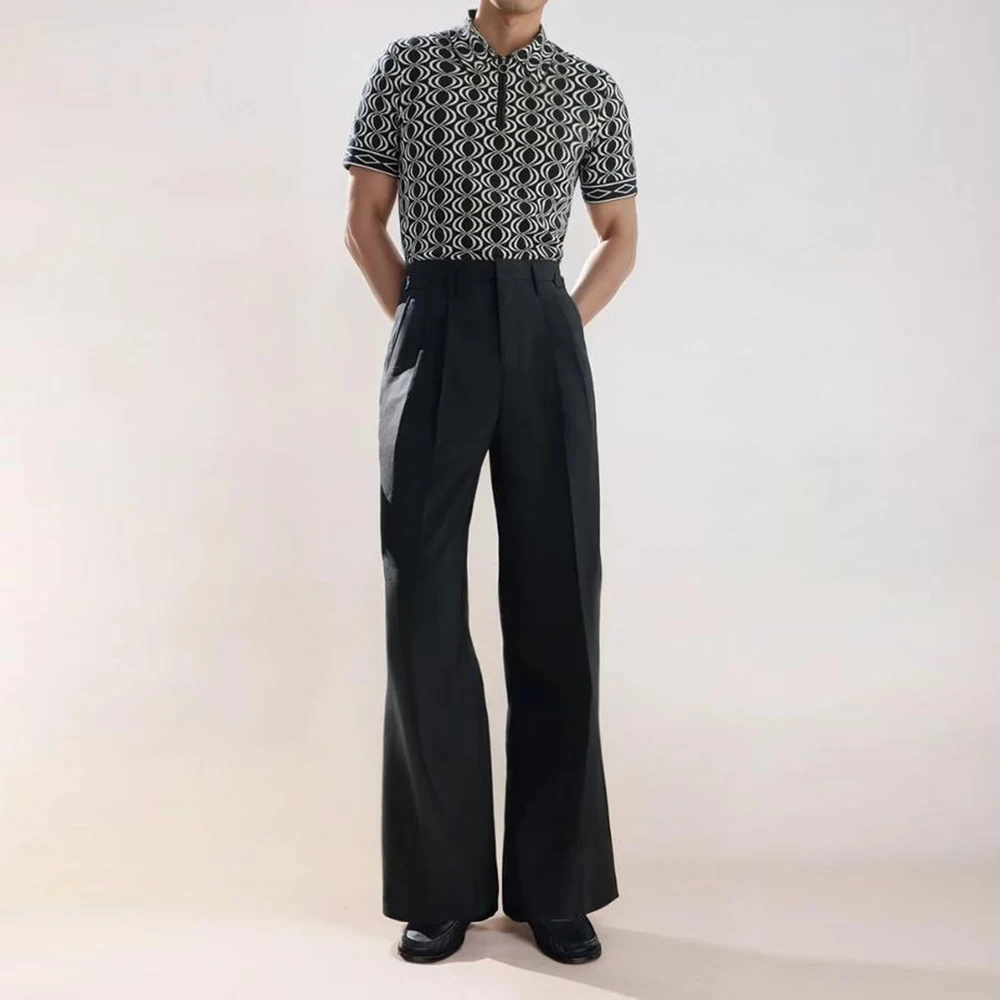 Customized Elegant Vintage Suit Pants for Men Wide Leg Black Pants Sets Smart Casual Slim Fit Office Daily Life Male Clothing