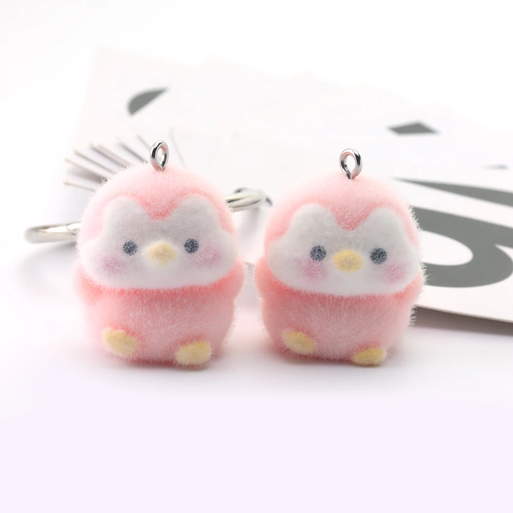 20Pcs 3D Flocking Resin Pink Penguin Charms Cute Animal Pendants for Necklaces Earrings Keychains Making DIY Jewelry Accessories