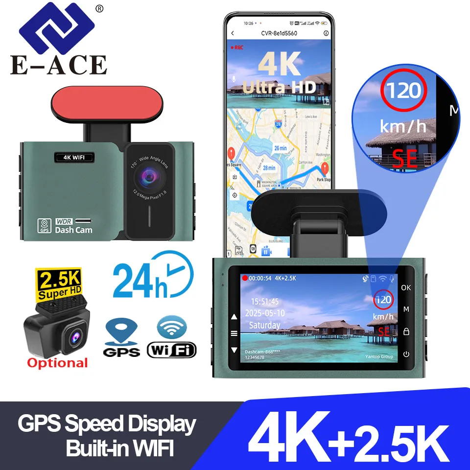 

Summer E-ACE Dash Camera 4K Dual Channel Built In WiFi 128G/256G Optional Rear View Camera Parking Monitor GPS Night Vision