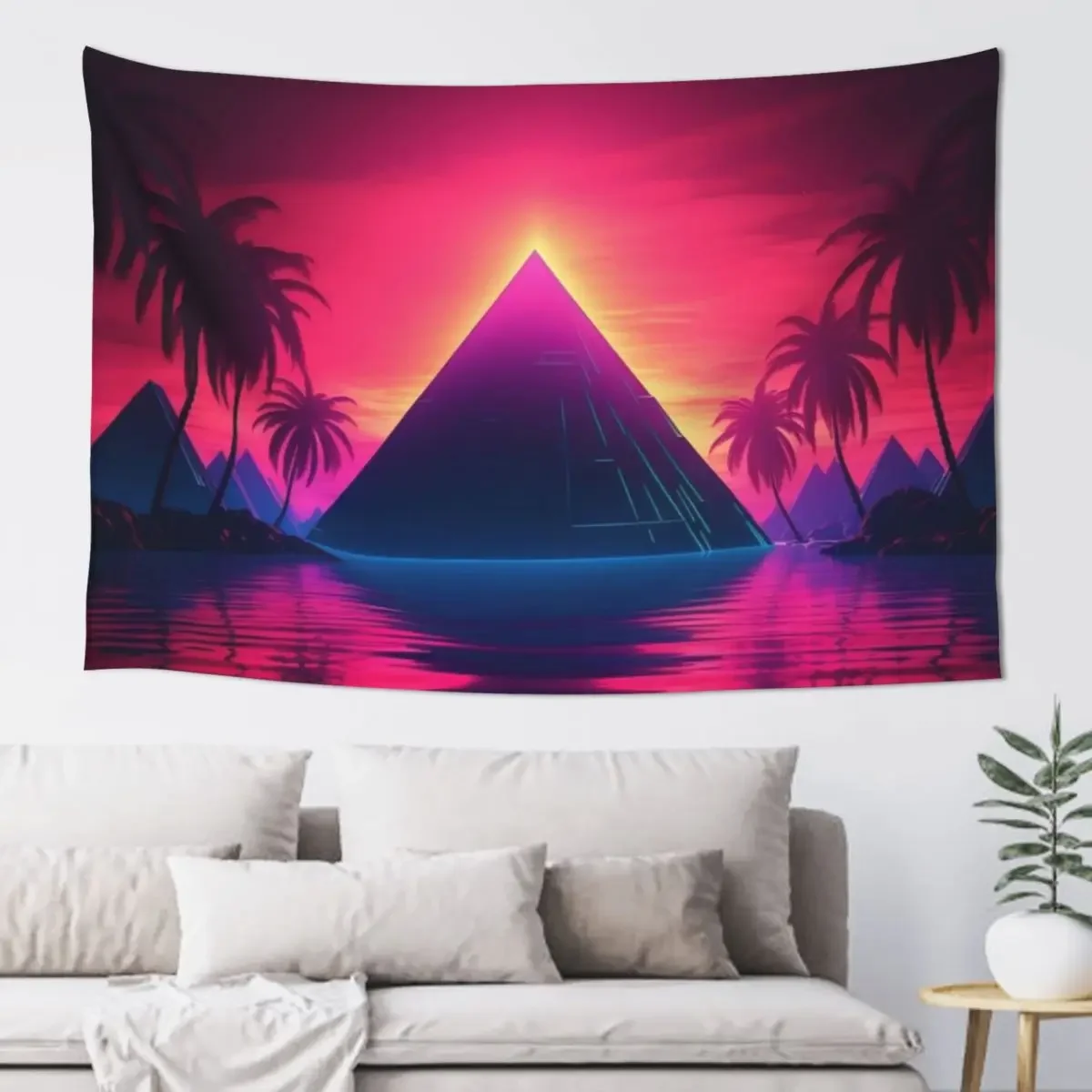 

Pyramid Paradise: Synthwave Illumination Tapestry Bedroom Deco Aesthetic Room Decorations Outdoor Decor Cute Decor Tapestry
