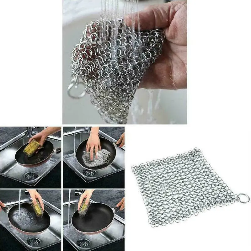 1 Pcs Stainless Steel cleaning brush Finger Cast Iron Cleaner Chain Mail Palm Brush Scrubber Brush Kitchen Wash Tool